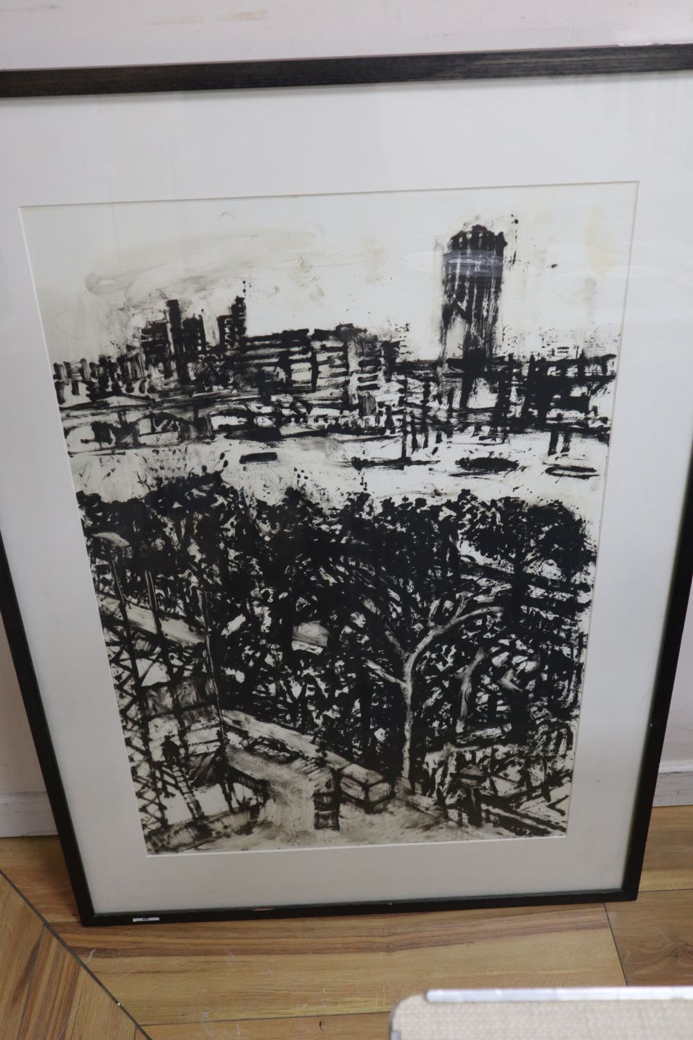 Peter Spens, monotype, East from Anderson Consulting, Artist label verso priced at £1450, 90 x 60cm